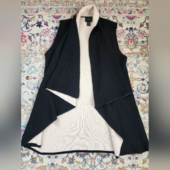 Magaschoni, Women's Black/White Open Front Drape Warm Winter/Fall Vest, sz LG - Picture 1 of 12